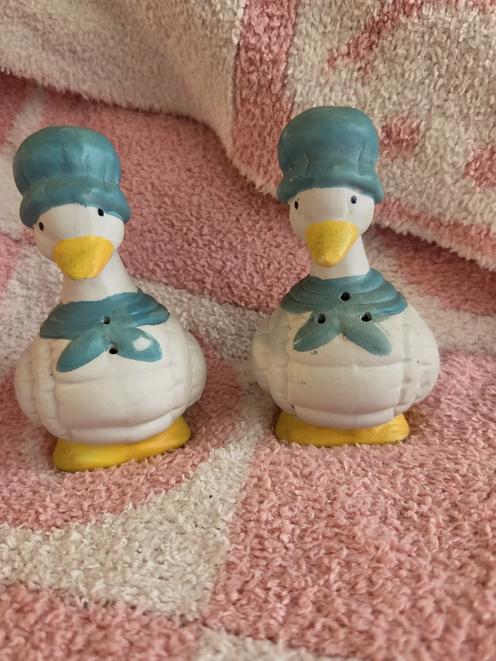 Cute Ceramic Duck Salt and Pepper Shakers - White & Teal